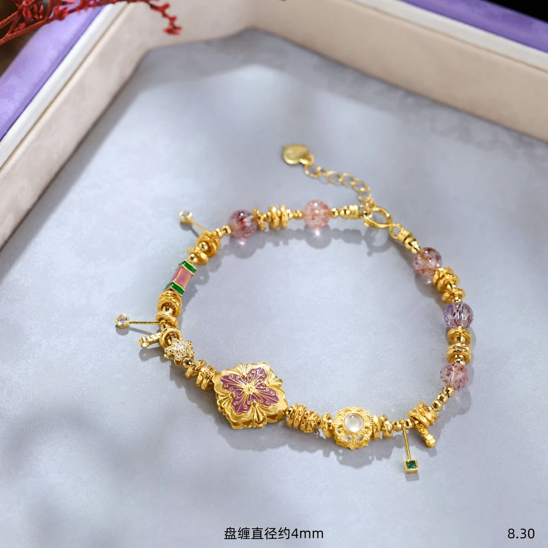 【金豆VIP】紫黛||18K重金版凤九杵杵宝相花金草莓盘缠手串气质款