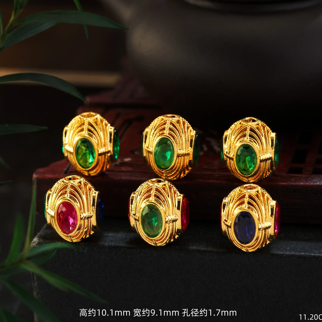 【金豆工厂】18K金豪镶蜻蜓眼枣珠隔珠椭圆隔珠（厚5D金）C