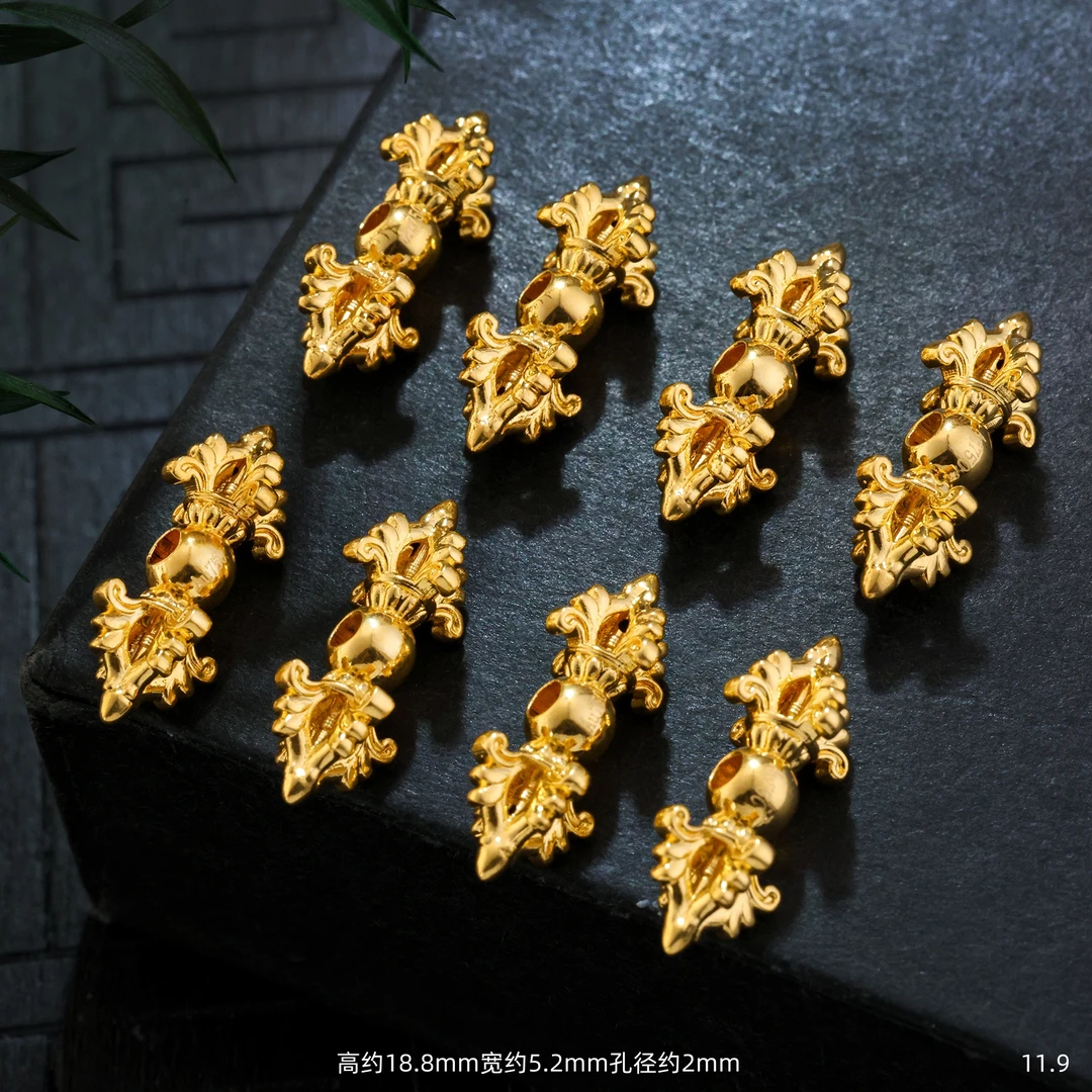 【金豆工厂】18K金金刚杵杵中穿隔珠手串项链文玩配件（厚5D金）D