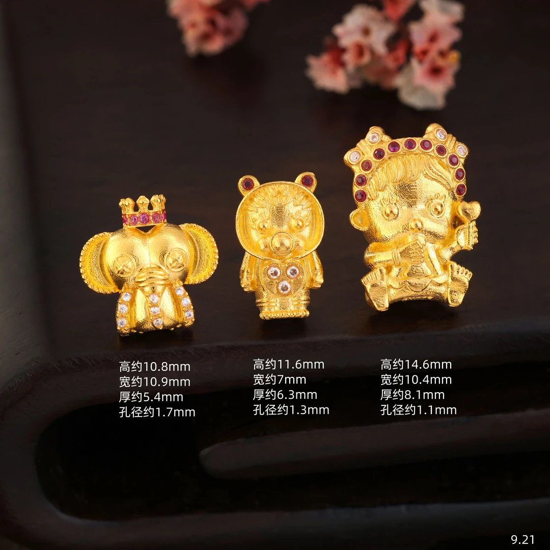【金豆】18K金豪镶蒙奇奇隔珠+皇冠象神隔珠顶珠编绳手串潮玩配件C