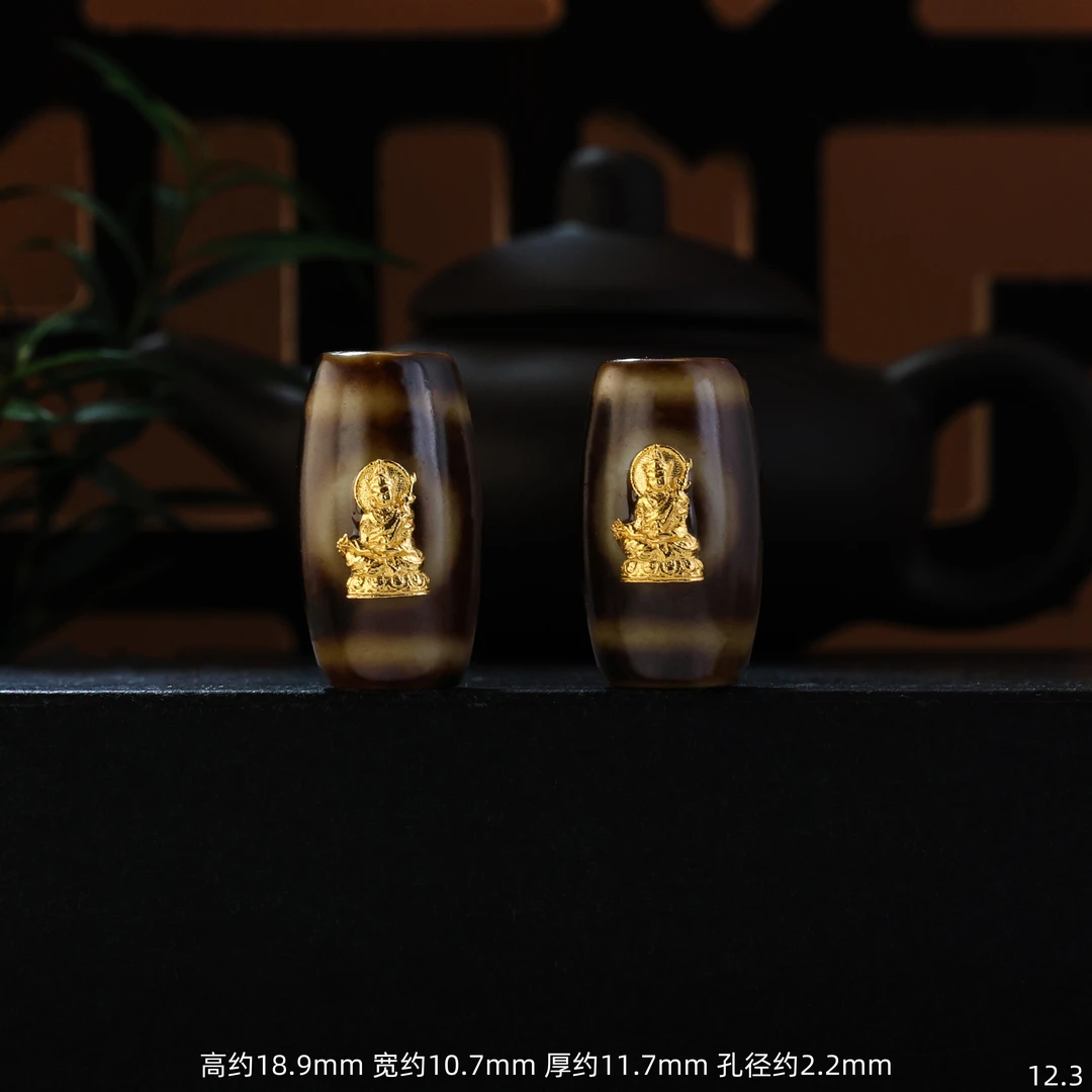 【待定】18K金一眼靠山莲花生桶珠吊坠隔珠天然玛瑙配珠E