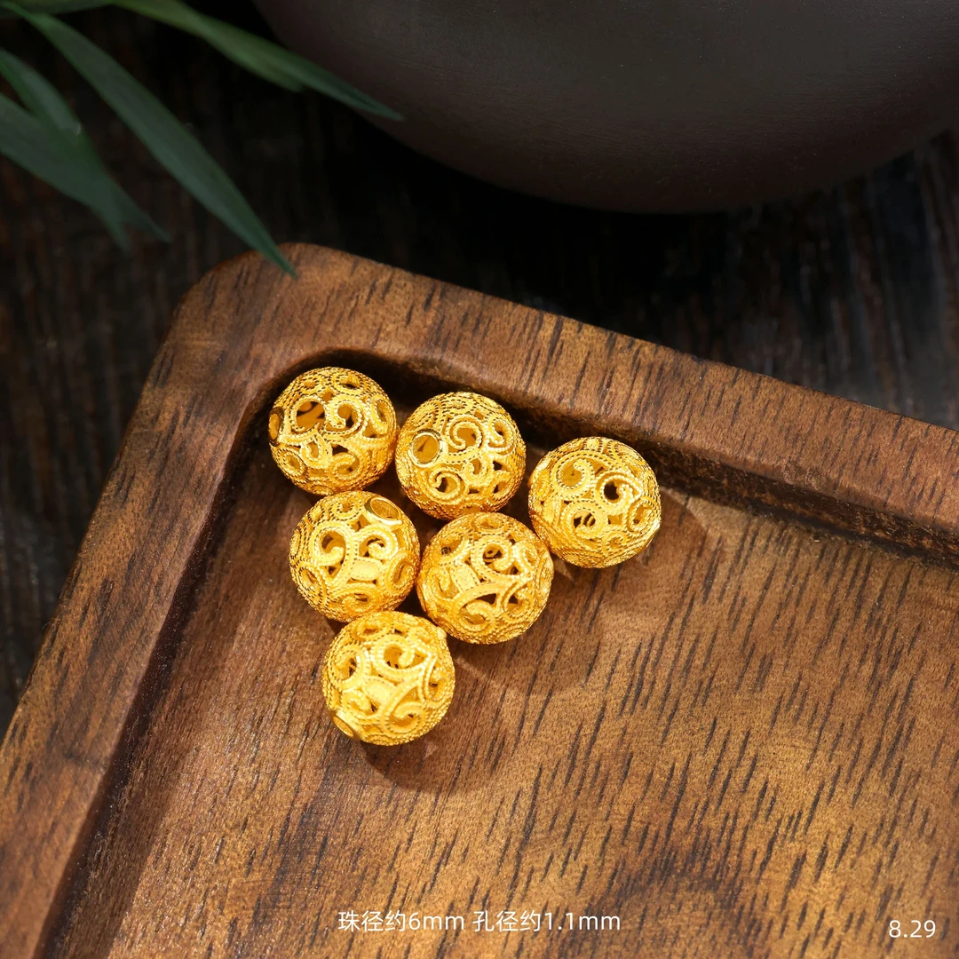 【团价】6个||18K金花丝绣球凤尾珠6mm大号E