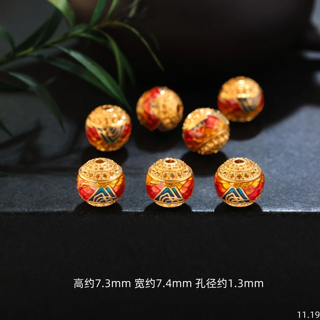 【金豆工厂】18K金珐琅彩大好河山隔珠圆珠转运珠（厚5D金）H