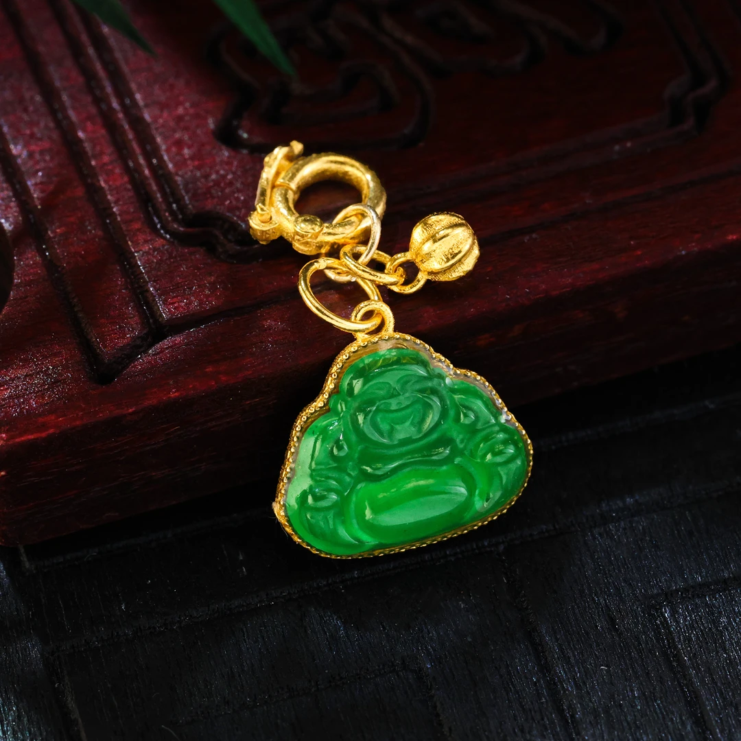 【金豆宠粉】18K金镶缅A翡佛公吊坠滴溜硕果累累挂坠双重保万能扣H