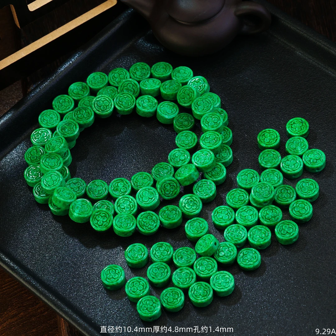 【金豆】天然典藏级满绿缅甸翡翠雕花圆片隔珠（可DIY耳饰吊坠顶珠