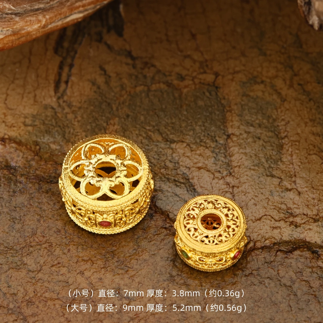 【金豆】18K金十字杵莲花桶珠直切隔珠顶珠红蓝绿款时尚大气配饰
