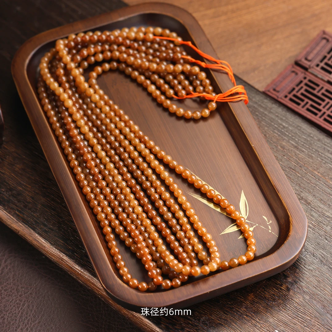 【金豆】天然和田玉且末老糖玉6mm毛衣链A