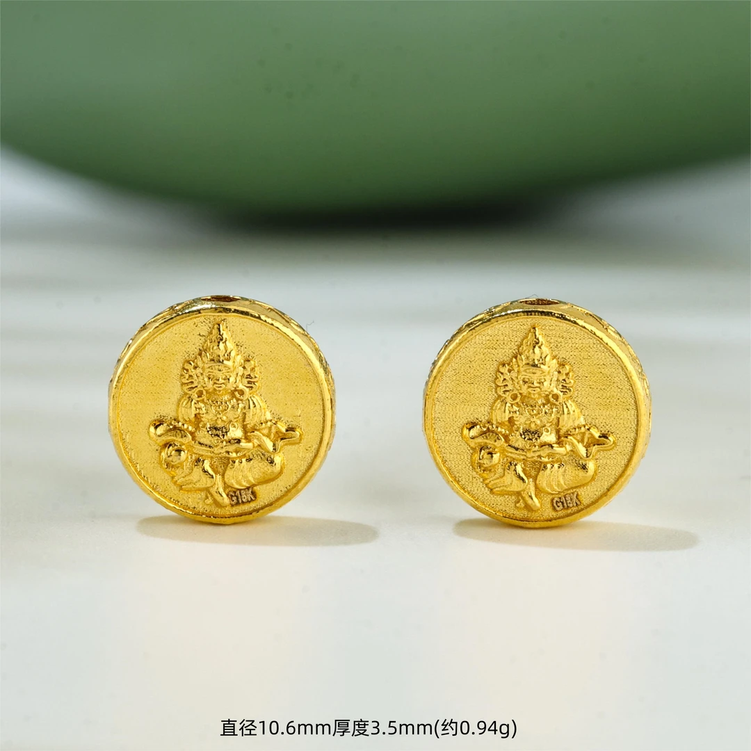 【金豆】18K金精工錾刻黄财神通孔隔珠DIY手串项链配饰配件