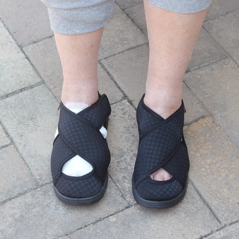 夏老人脚浮肿鞋加宽大脚骨拇指外翻中风痛风风湿变形脚糖尿足凉鞋