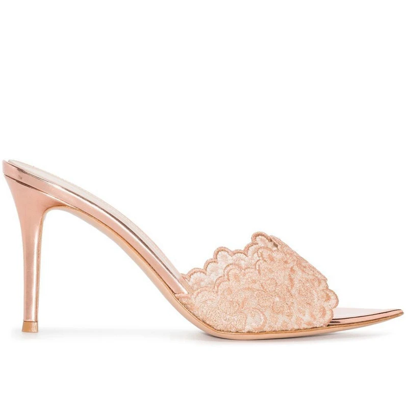 天鹅er 蕾丝裸色细跟凉高跟鞋气质百搭法式YE24S2312