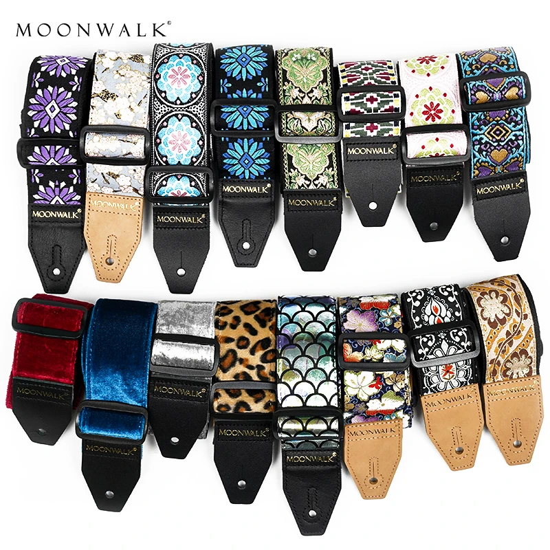 MOONWALK DF-20经典复古提花CV电木吉他贝斯豹纹钻石绒背带 沐恩