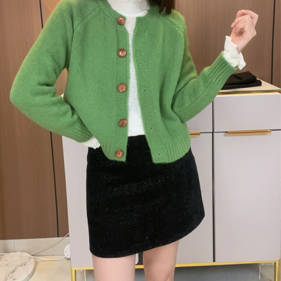 春洋气款软糯小香风时尚甜美纯色韩版百搭圆领短款针织外套网红