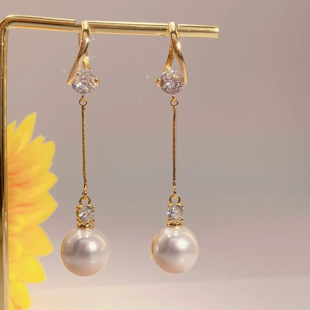 铜合金合成锆石耳饰 气质轻奢时尚百搭精致优雅白色耳环43