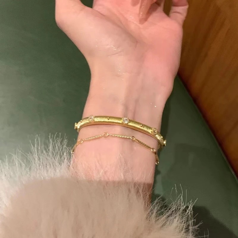 铜合金合成锆石手链 轻奢时尚风手镯手链百搭气质叠戴千金风