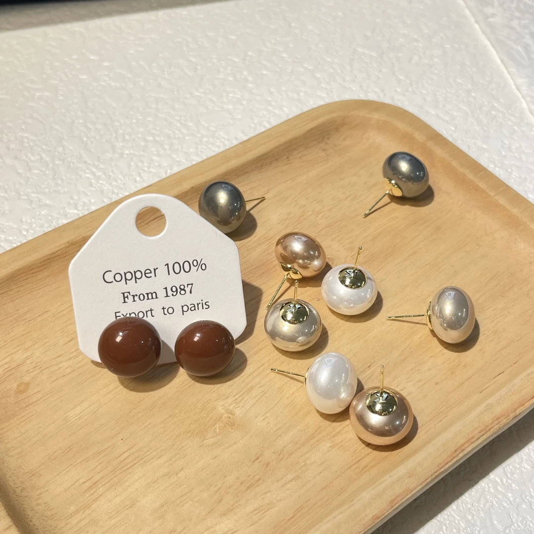 铜合金耳饰 A264S925银针面包耳钉复古气质通勤耳环简约日常