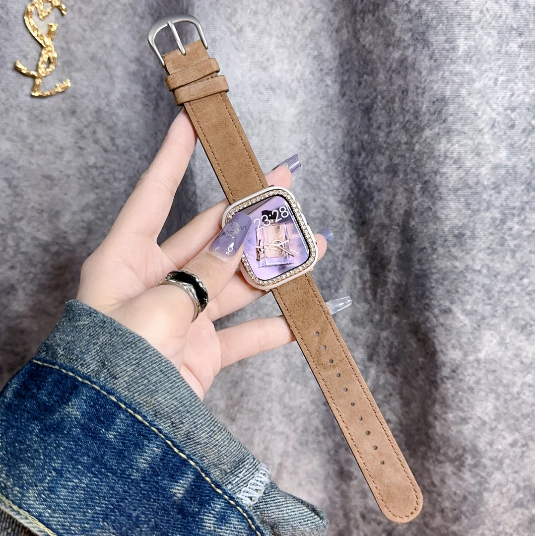 毛呢绒布真皮苹果表带适用于iwatch34567代apple watch S8S9