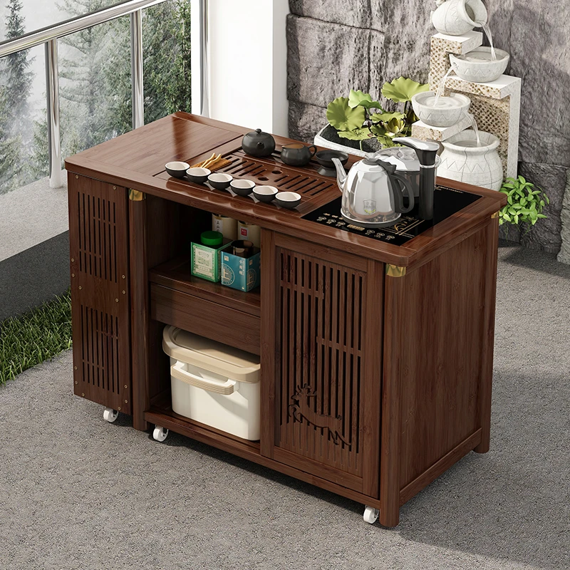 新中式家用移动茶桌客厅小茶台实木泡茶几茶车茶柜烧水壶一体套装