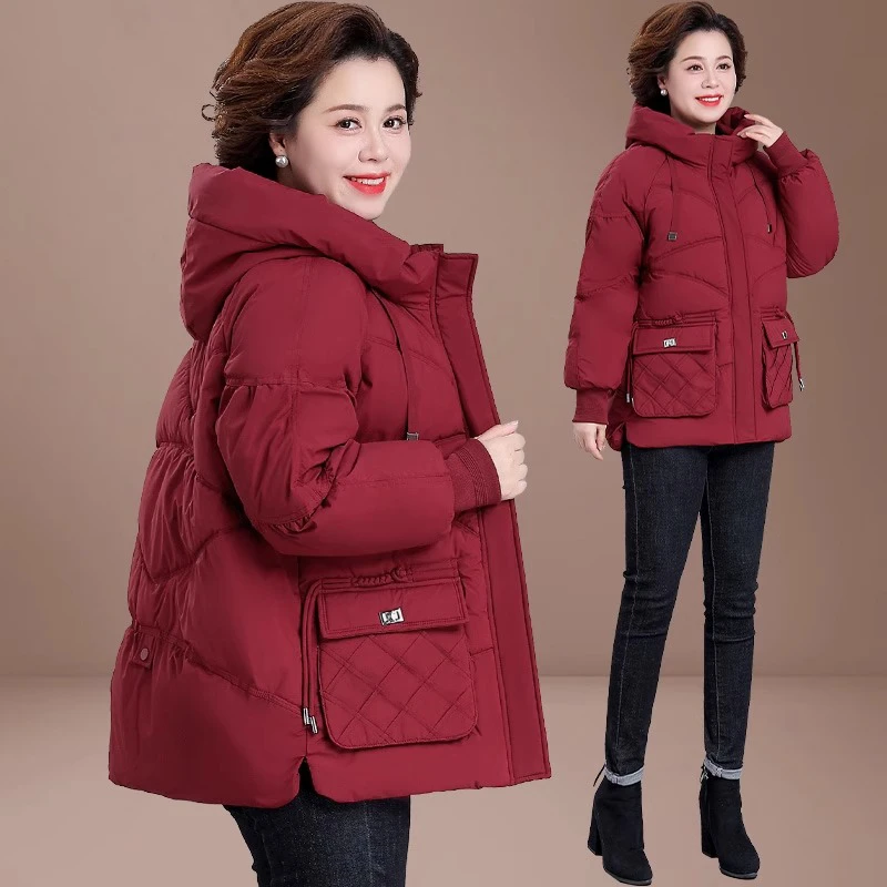 中年妈妈冬装外套棉服新款中老年女装宽松棉袄秋冬季洋气棉衣大码