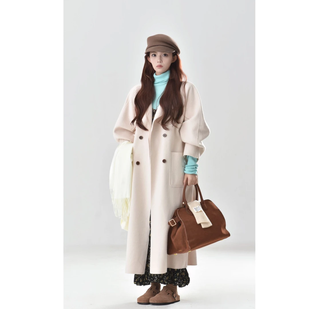 【又是一年冬】双面翻领大衣宽松毛呢长款加厚秋冬冬季XHDY0793