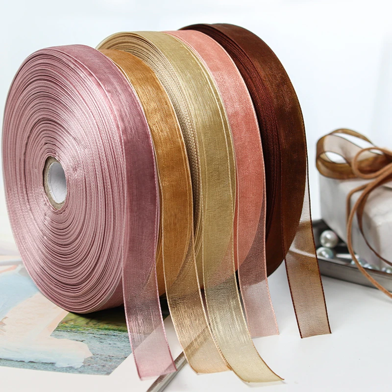 韩系透明纱带diy钩帽子材料粗边纱花束礼品装饰包装丝带编发彩带