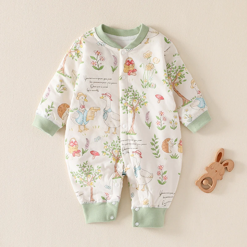 40克薄棉连体衣婴儿秋冬夹棉保暖哈衣宝宝暖气房爬服新生儿打底衣