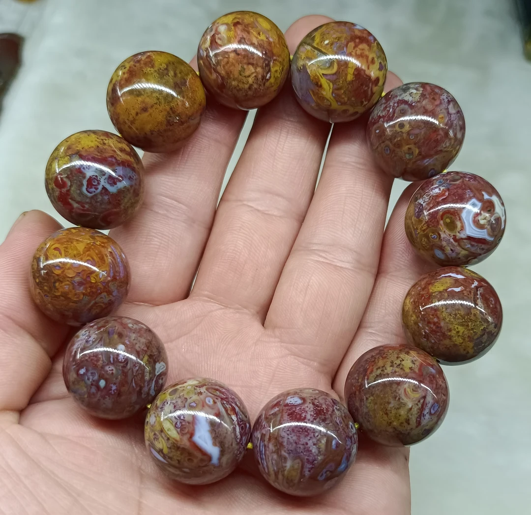 天然草花玛瑙20毫米男款时尚手串，有微瑕疵，完美主义者慎拍