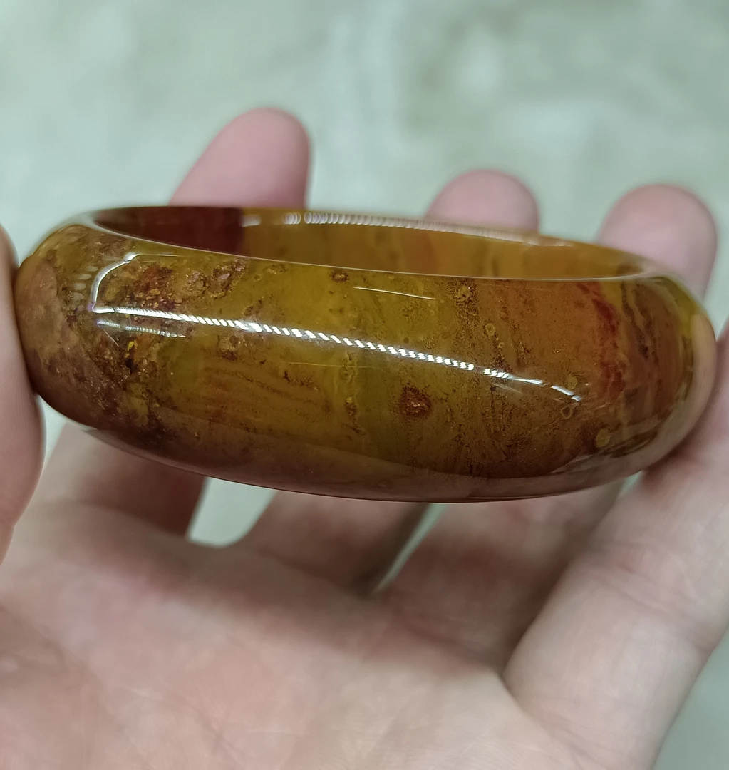 天然草花玛瑙风景手镯，57内径