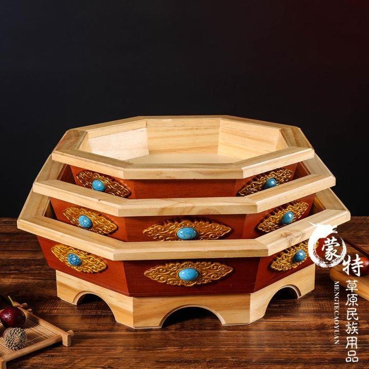 蒙古族特色实木餐具蒙古包酒店蒙餐专用餐具盘木制果盘八角盘