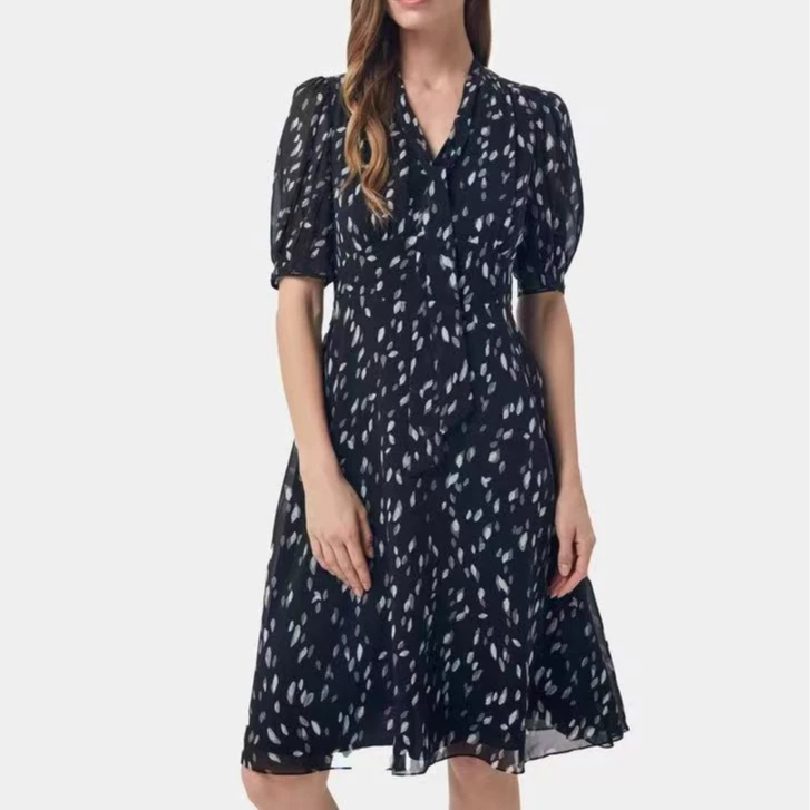 【宝】裙长104，2024夏季“盈盈流光”印花系带领连衣裙裙长0512-57