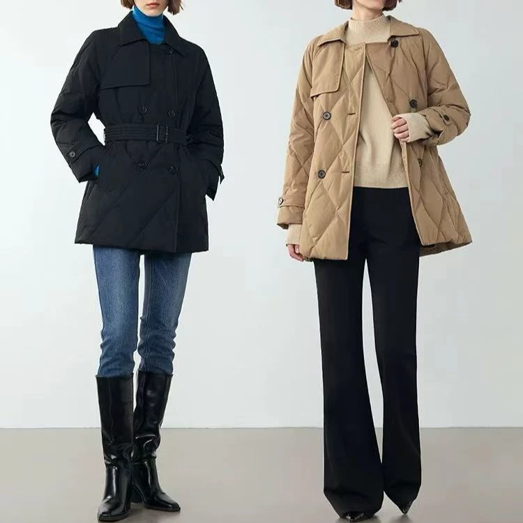 【朗】2024新款冬季新款霍尔多巴吉白鹅绒菱格风衣羽绒服1107-325