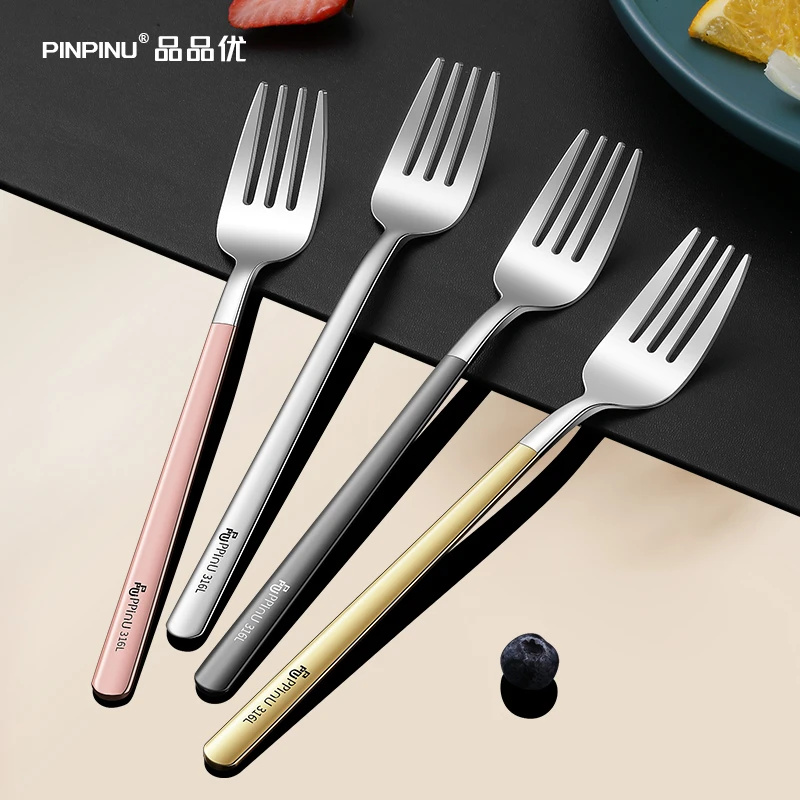 品品优316医用级不锈钢叉子成人家用西餐叉意面长柄叉沙拉甜品叉
