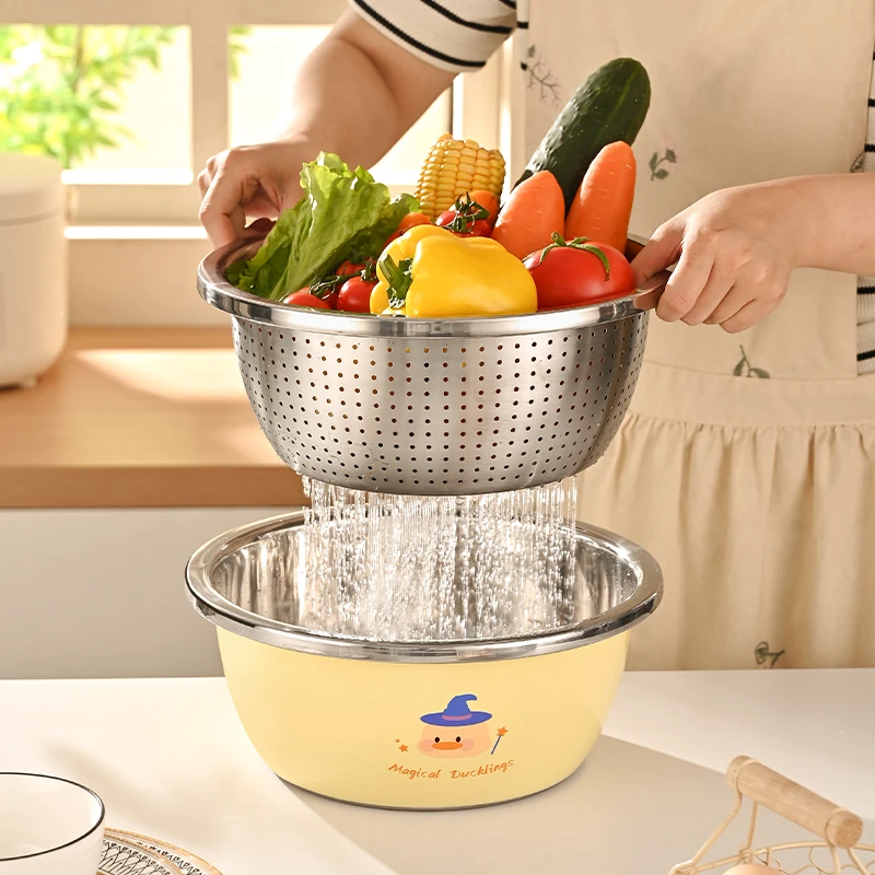 品品优304不锈钢盆沥水篮食品级大汤盆厨房加厚滤水篮洗菜盆