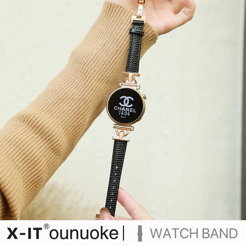 X-IT适用华为gt4手表带gt3pro夏季watch4女款真皮蜥蜴纹D字蝴蝶扣