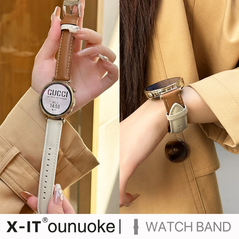 X-IT适用华为gt4手表表带watch4pro真皮gt3pro拼色牛皮质41mm表带
