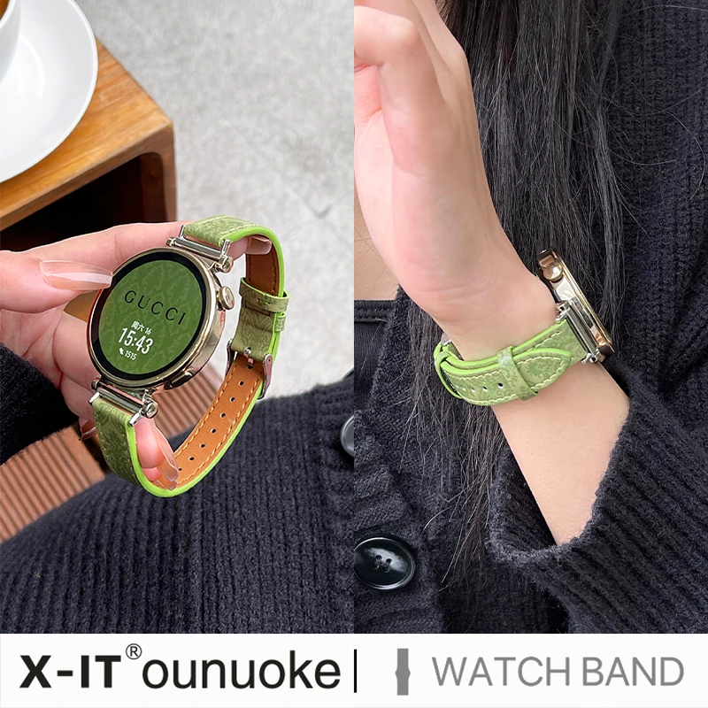 X-IT适用华为gt4女款GT3pro真皮watch4pro小蛮腰图腾插画手表带