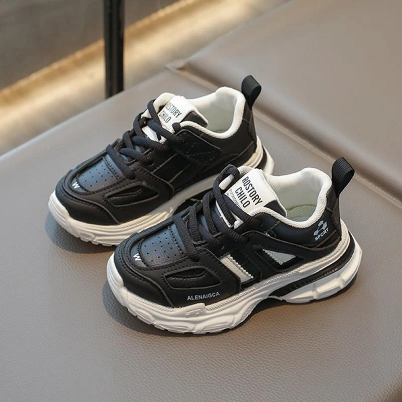 男童鞋子2024秋季新款儿童皮面透气运动鞋中大童小男孩白色休闲鞋