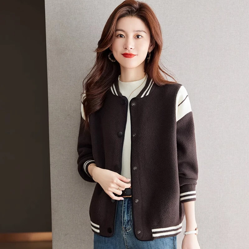 欧货棒球服毛呢外套女春秋2024冬新款高级感针织开衫休闲上衣