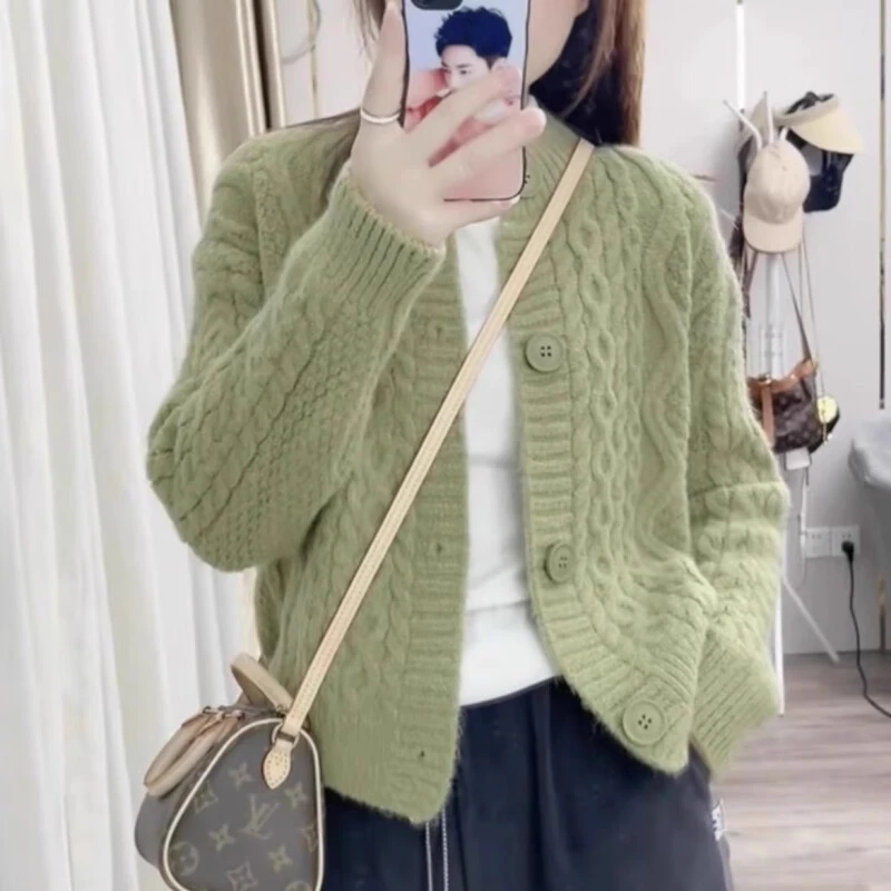 2025年新款春秋小香风高级感设计小众针织开衫麻花洋气毛衣外套
