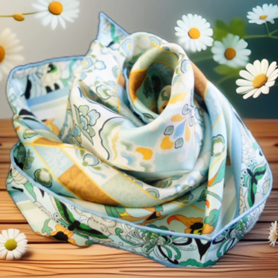 大梦敦煌-蓝纹样碎花丝巾（60*60）