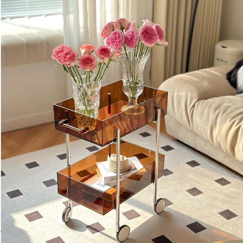 置物小推车高颜值亚克力小推车多功能厨房零食多层置物架柜客厅