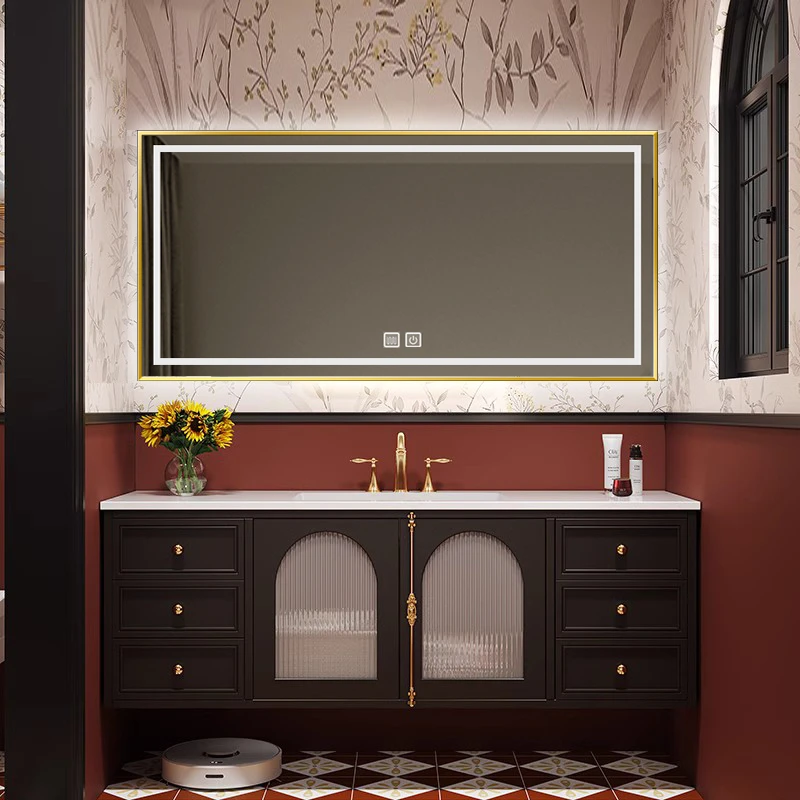 法式复古实木烤漆浴室柜组合一体陶瓷盆卫生间洗漱台法式浴室柜