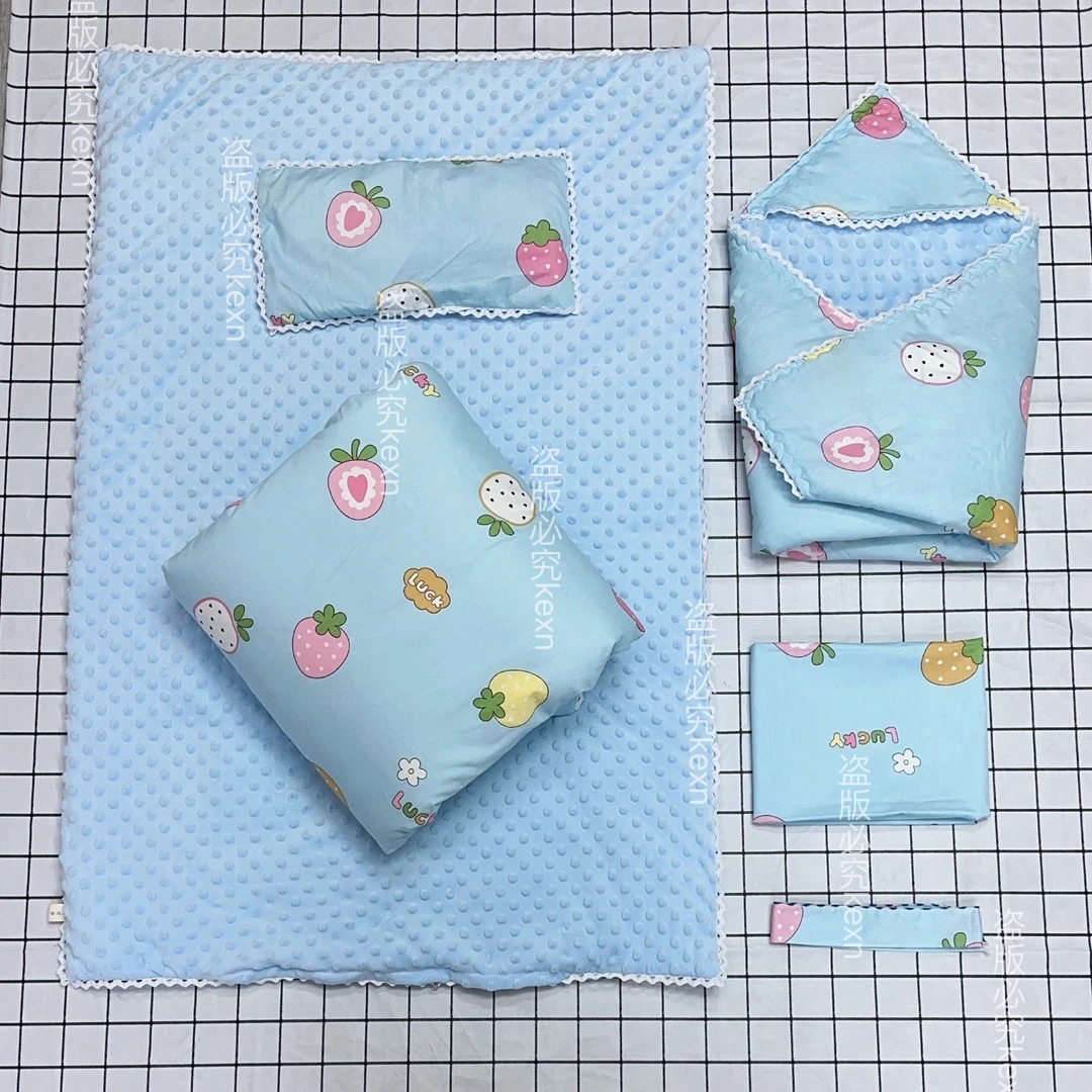 新生儿豆豆绒棉花褥子被子可拆洗婴幼儿床品三件套六件套待产包