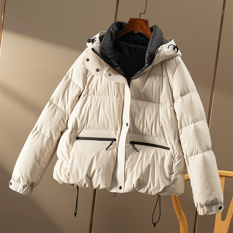 春天家 高端轻户外 法G暖奢安心90绒防水连帽羽绒服外套女0W33