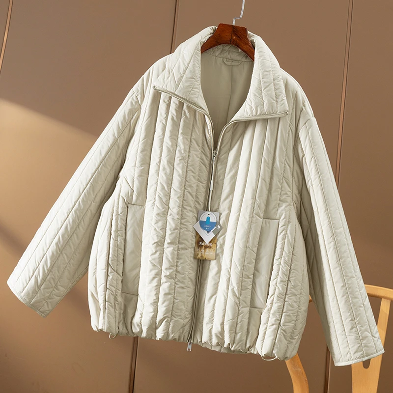 春天家 轻盈不压身 法G双头拉链竖纹含绒立领棉服外套女6T27