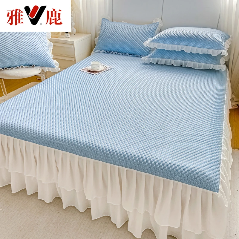 V/雅鹿夏季冰豆豆凉席床裙款单双人家用凉席空调席凉感可水洗折叠