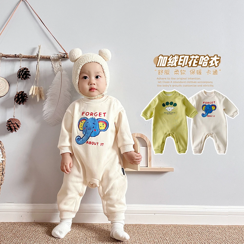 ins秋冬装韩版婴儿加绒加厚连体衣新生儿满月冬宝宝保暖卫衣哈衣