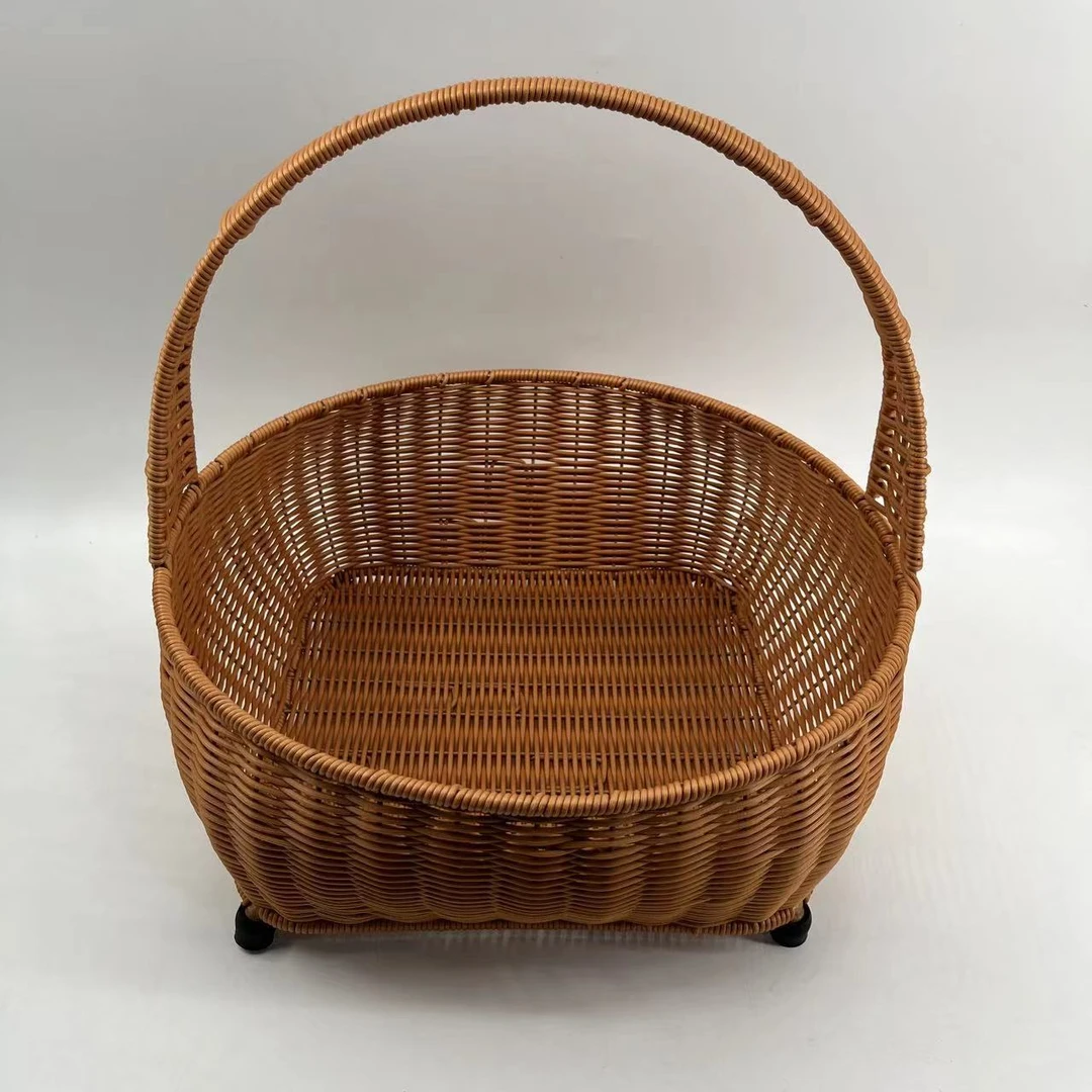 J10四角圆形单提手简约郊游收纳篮子纯手工编织特大号37*37*15