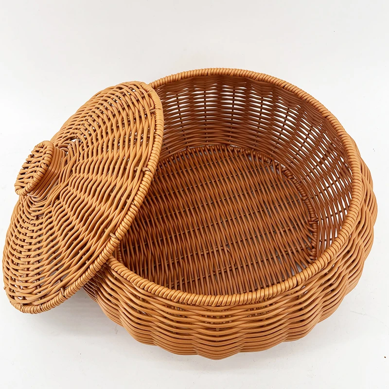 Z2棕色大肚带盖馒头框居家纯手工编织大号26*22