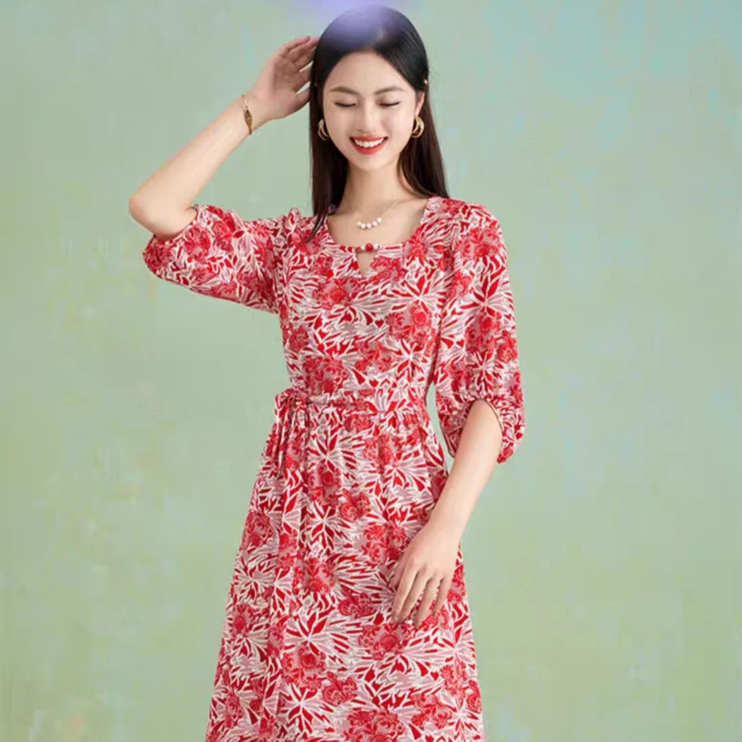 D015春夏2025新款气质高档上档次连衣裙胖mm大码女装显瘦遮肉裙子
