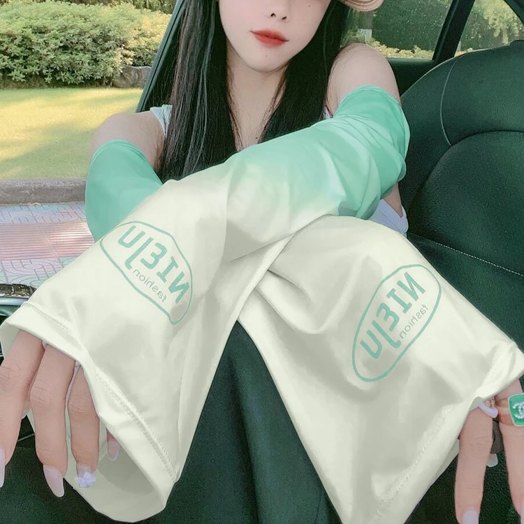 渐变喇叭大码宽松冰丝防晒袖套女款夏季开车冰袖防紫外线护臂手套